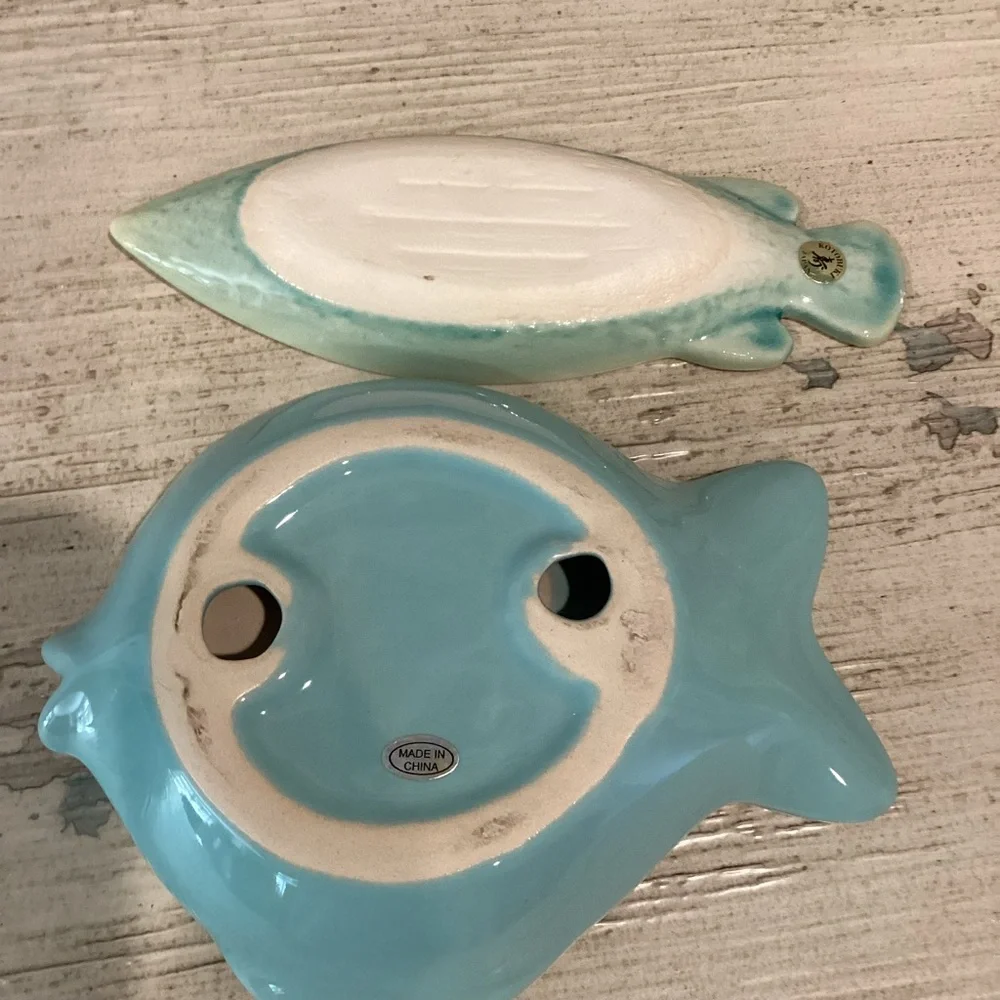 Ceramic Fish-Shaped trinket or Dish Set - Blue and Green